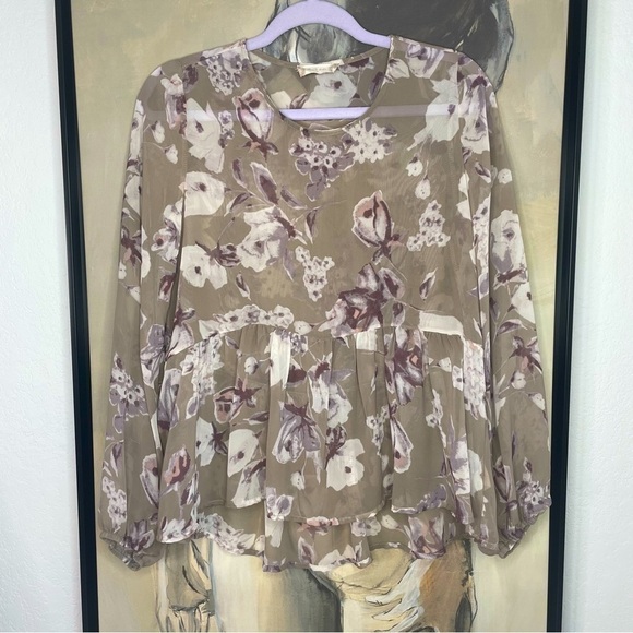 ALTAR’D State Taupe Gray Peplum Ruffle Top - Picture 1 of 6